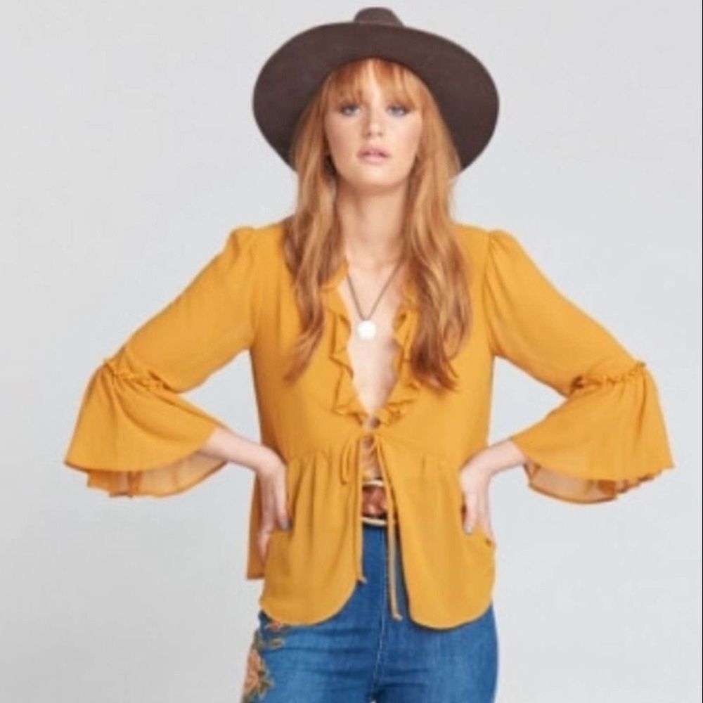 Show Me Your Mumu Haley V Neck Ruffle‎  Harvest Moon Chiffon Top